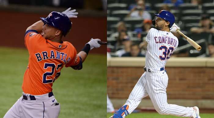 The Blue Jays missed out on Brantley (left), but can still land Conforto (right).